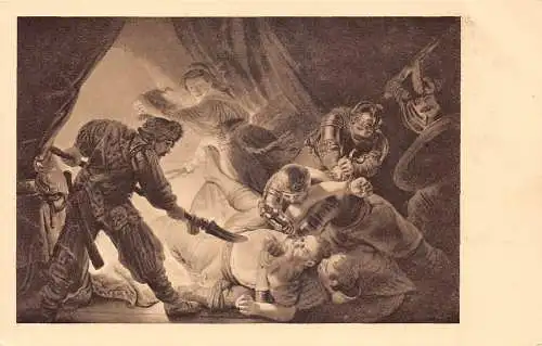 A634 Kunst von Rembrandt Triumph von Dalila Männer und Frau im Kampf Vintage Postkarte