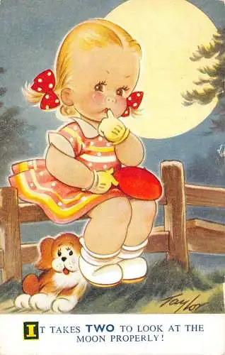 Bamforth Kinder Comic 1964 Mädchen und Hund weinen Mondlicht braucht zwei! Postkarte