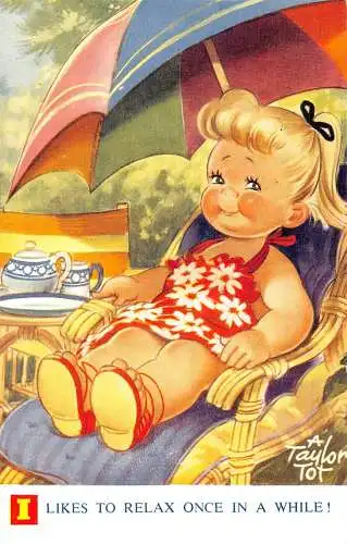 Bamforth Kinder Comic Humor Mädchen Badeanzug Lounge Regenschirm Relax Postkarte