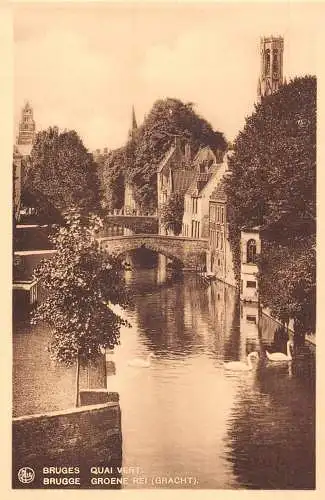 A646 Belgien Brügge Brügge Quai Vert Vintage Postkarte