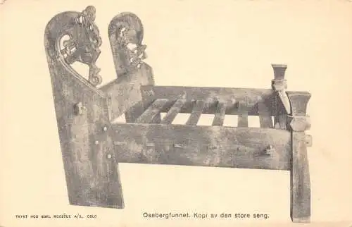 A643 Norwegen Museum Osebergfunnet Kopi av den store seng vintage Postkarte