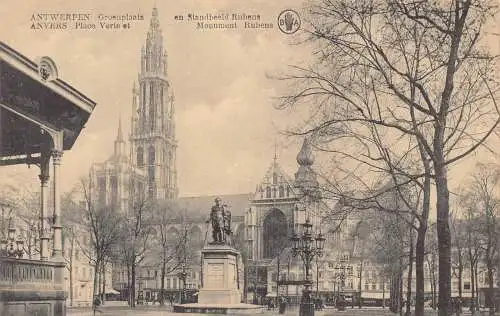 A647 Belgien Anvers Antwerpen Place Verte et Monument Rubens Vintage Postkarte