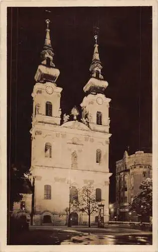 A645 Ungarn Budapester Kirche St. Anna beleuchtete Vintage Postkarte