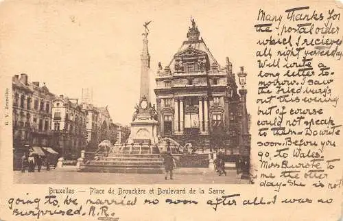A648 Belgien Bruxelles Brüssel 1902 Place de Brouckere Boulevard Senne Postkarte