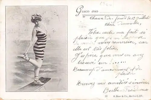 L472 Schweiz 1900 Gruss aus Glamour Risque Swimsuit Lady Vintage Postkarte