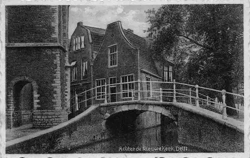 A660 Niederlande Achter de Nieuwekerk Delfter Brücke Postkarte