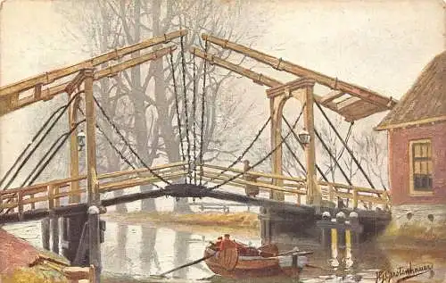 A660 Niederlande Gouda Kartenhaus Brücke Boot Kunst von Grestenhauer Postkarte