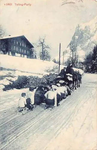 A695 Schweiz 1912 Tailing Party Pferdeschlitten Wintersport Vintage Postkarte