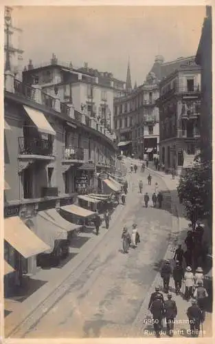 A695 Schweiz Lausanne Rue du Petit Chene Geschäfte Straße Vintage Postkarte