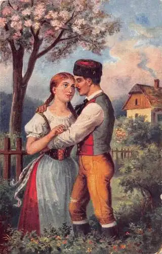 A696 Tschechische Kunst von Smetana Liebe Romantik Tracht Paar Postkarte