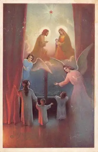 A696 Weihnachtsgrüße Religiöse Engel Willkommen Kinder Stern Kunst Postkarte
