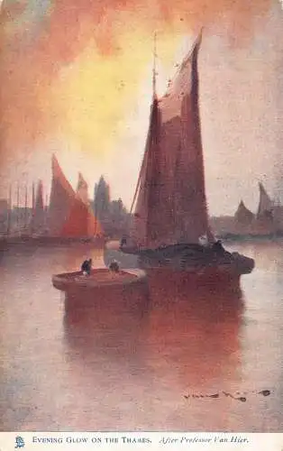 A700 Kunst Abend Leuchten auf der Themse Fischerboot Sonnenuntergang Prof Van Hier Postkarte