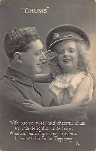 A702 I love a Lassie Chums Girl Wearing Soldier's Father Cap Vintage Postkarte