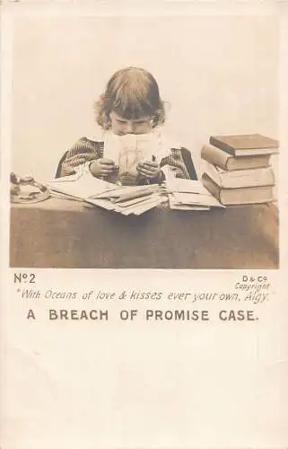 A702 A Breach of Promise Case Oceans of Love & Kisses Girl liest Brief Postkarte