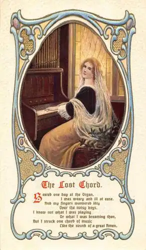 A703 Der verlorene Akkord Musikinstrument Mädchen spielt Orgel geprägte Postkarte