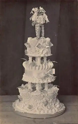 A707 Echt Foto Hochzeitstorte mit drei Schichten Blumendeko Postkarte