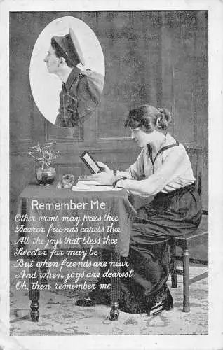 A707 Liebesroman Remember Me 1916 Frau denkt an Soldat Postkarte