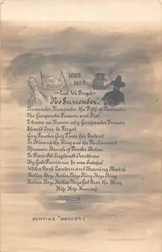 A707 Bonfire Prayers No Surrender Lest we Forget Song Card 1905 Vintage Postcard