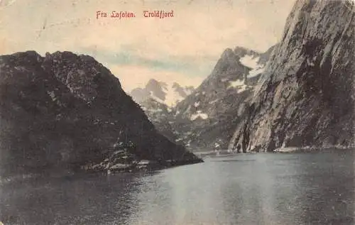 A710 Norwegen Fra Lofoten Troldfjord See Vintage Postkarte