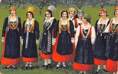 A713 Italienische traditionelle Kostüme 1923 Aostatal Frauendorfbewohner Postkarte