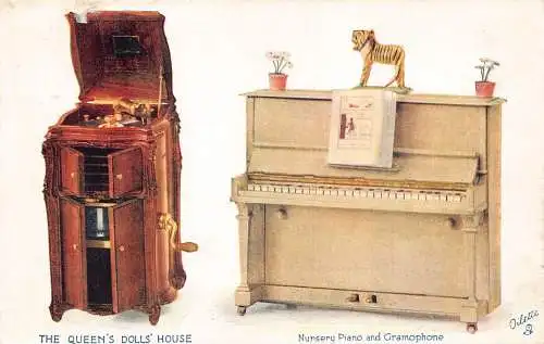 A713 Queen's Doll House Windsor 1910 Kinderzimmer Klavier und Grammophon Postkarte