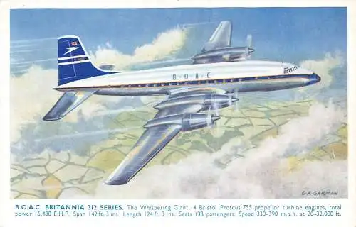 A714 Flugzeug BOAC Britannia Serie The Whispering Giant Kunstflugzeug Postkarte