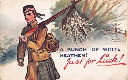 A714 Viel Glück 1916 Heideblumen aufgereiht an Riffle Soldat Schnee Postkarte