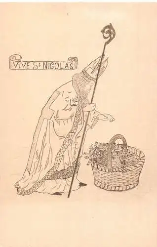 A715 Religiöse Vive Nikolaus Korb Spielzeug Vintage Postkarte