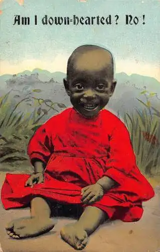 A716 Ethnisch 1907 Bin ich niedergeschlagen? Nein! Afrikanisches Mädchen im roten Kleid Postkarte