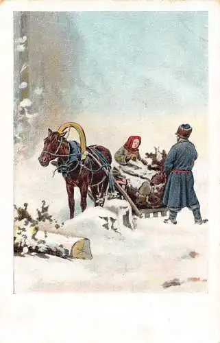 L477 Russland Pferd gezogen Schlitten Kostüm Vintage Postkarte
