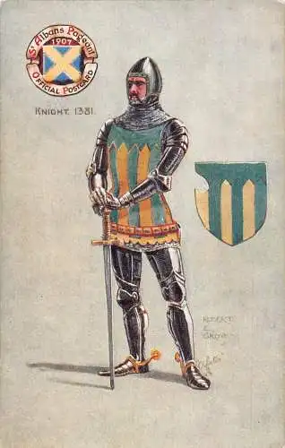 A731 Mittelalterliche Kostüme St Albans Padgeant Ritter 1381 Vintage Postkarte