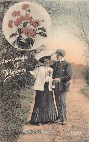 A733 Sprache der Blumen Heliotrop Andacht Liebe Romantik Paar Postkarte