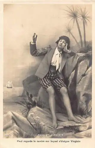 A733 Echt Foto Theater Schauspieler Paul et Virginie Cliffs Vintage Postkarte