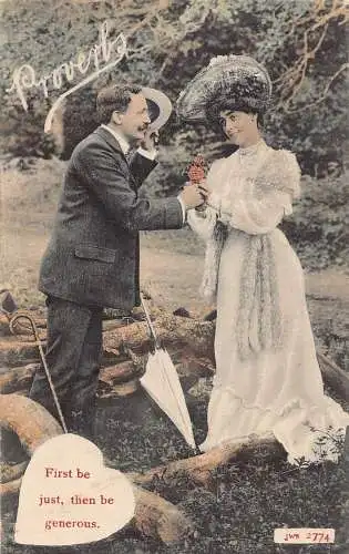 A734 Sprichwörter Liebe Romantik Paar Rosen Erst sei gerade dann sei großzügige Postkarte