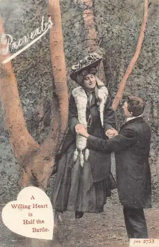 A734 Sprüche Liebe Romantik Paar Ein williges Herz ist die halbe Schlacht Postkarte