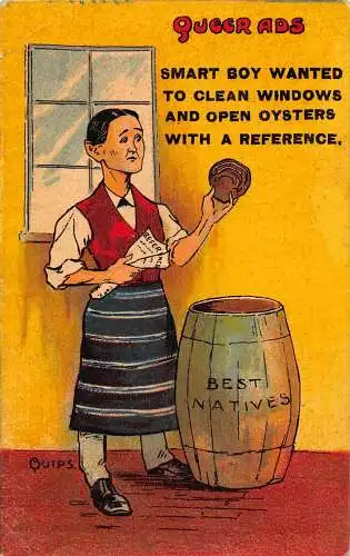 A734 Comic Humor 1913 Queere Werbung Mann verkauft Austern beste Eingeborene Postkarte