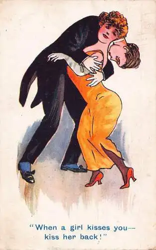A735 Holborn Serie Love Romance 1917 Paar tanzt küsst ihren Rücken Postkarte