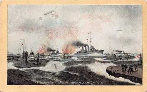 A736 WWI Kampfszene Berühmter Luftangriff auf Cuxhaven Weihnachtstag 1914 Postkarte