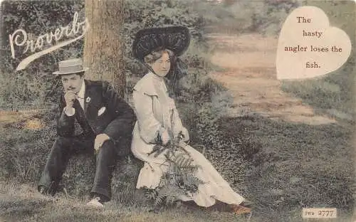 A737 Sprichwort Paar Liebe Romantik 1905 Der hastige Zorn verliert den Fisch Postkarte