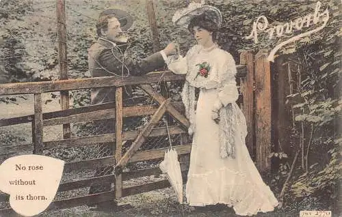 A737 Sprichwort Paar Liebe Romantik 1905 Keine Rose ohne Dorn Postkarte