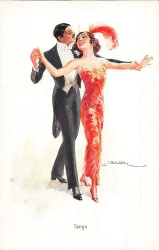 L480 Glamour Paar tanzendes Tango signierte Usabal Vintage Postkarte