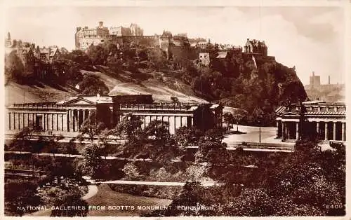 A741 Schottland 1937 National Galleries Scott's Monument Edinburgh RPPC Postkarte