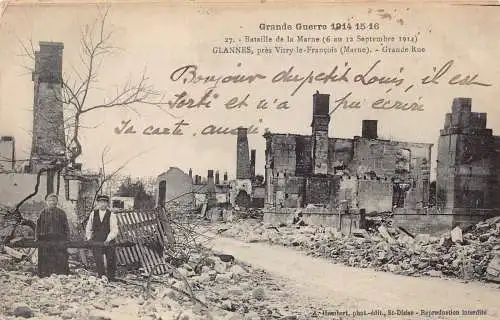 A748 Frankreich WWI Katastrophe Bataille de la Marne Glannes Ruinen Vintage Postkarte