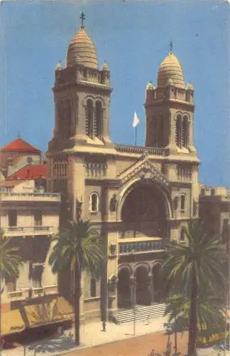 A749 Tunesien Tunis Kathedrale Vintage Postkarte