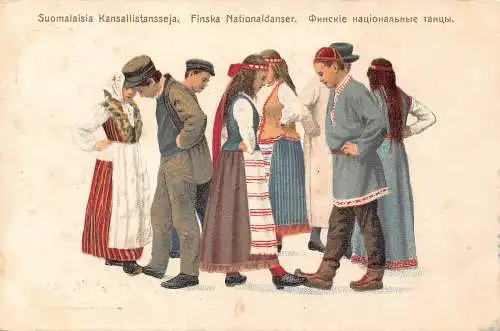 A750 Finnland Finska Nationaldanser Traditionelle Kostüme Tänzer Ethno Postkarte