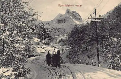 A750 Norwegen Romsdalshorn Vinter Berg Winterkutsche Schnee Postkarte