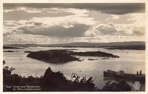 A751 Norwegen Oslo Utsikt Oslofiorden fra Ekebergrestauranten RPPC Postkarte