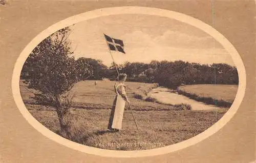 A751 Dänemarks Ureinwohnerin hält Flagge Ved Kongeaaen Foldingbro Postkarte
