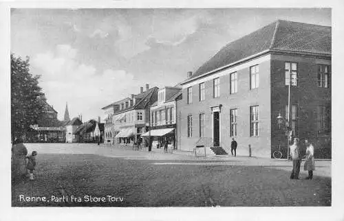 A751 Dänemark Ronne Parti fra Store Torv Shops Vintage Postkarte
