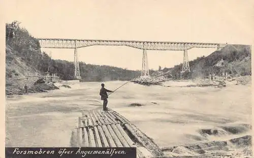 A751 Schweden Forsmo Brücke Forsmobron Angergermanalfven Fischer Postkarte